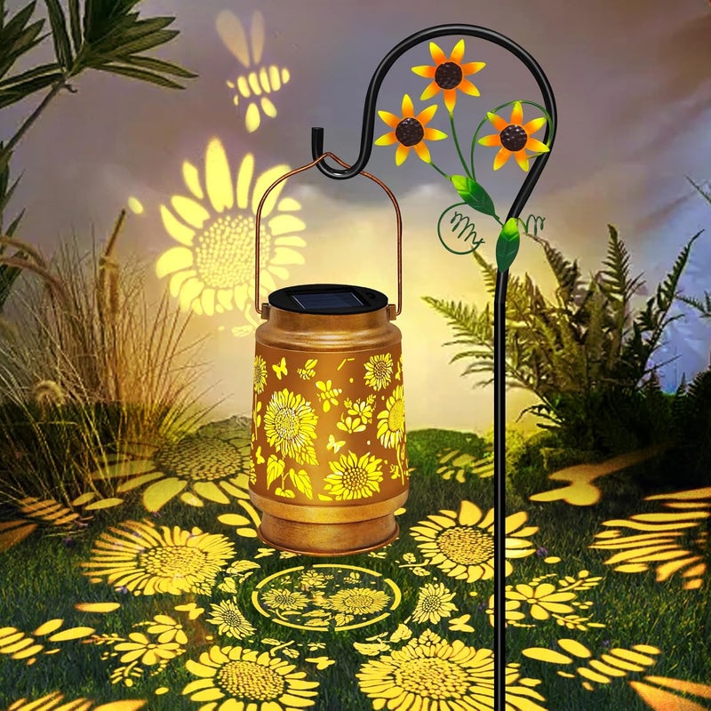 EDOF Christmas Gifts for Women,Sunflower Hanging Solar Lanterns Outdoor Waterproof with Shepherd Hook, Birthday Gifts for Women Mom Grandma,Garden Decor Outside for Yard Patio Backyard Porch - Image 1